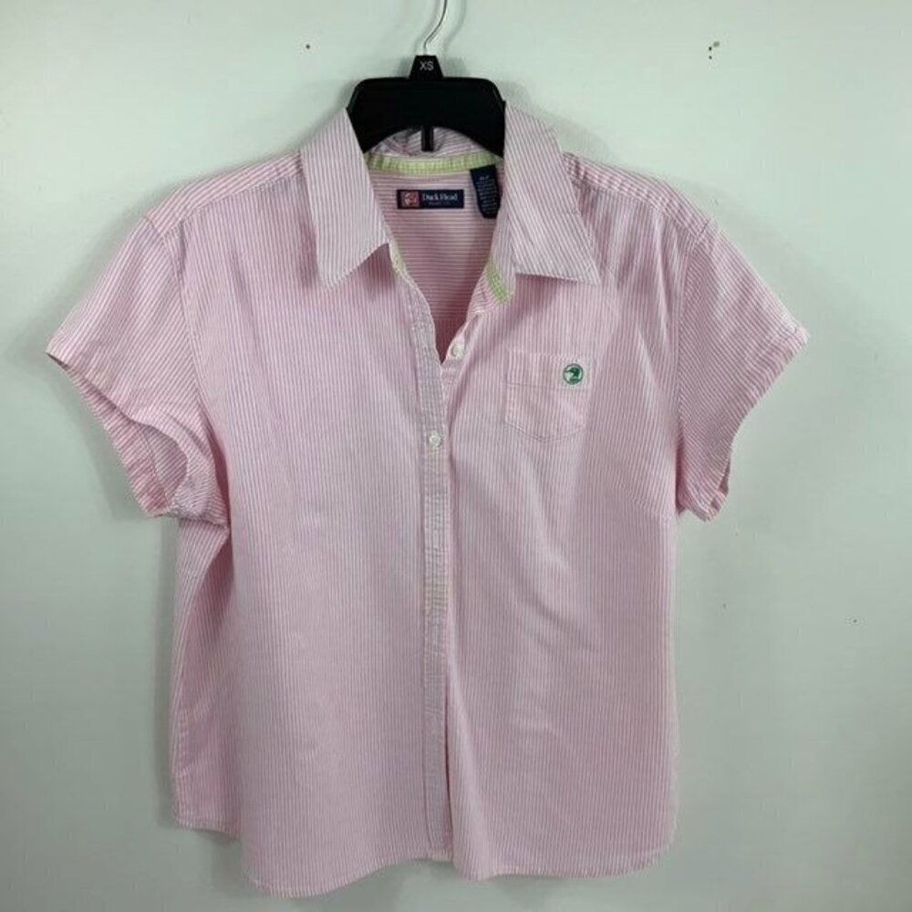 Womens Duck Head Button Shirt Short Sleeve Pin Stripe‎ Crop 2X JP